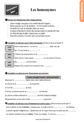 Les homonymes - Exercices, révisions : 4eme Primaire - PDF à imprimer