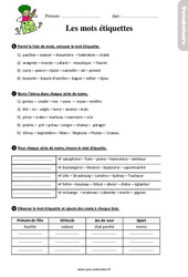 Les mots étiquettes - Étude de la langue - Exercices avec les corrigés : 3eme Primaire - PDF à imprimer