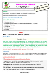 Les synonymes - Étude de la langue - Séquence - Fiche de préparation : 3eme Primaire - PDF à imprimer