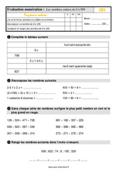 Les nombres de 0 à 999 - Évaluation, bilan : 2eme Primaire - PDF à imprimer