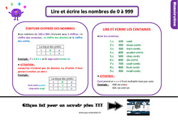 Lire et écrire les nombres de 0 à 999 - Cours, Leçon, trace écrite : 2eme Primaire - PDF gratuit à imprimer