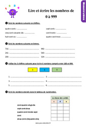 Lire et écrire les nombres de 0 à 999 - Exercices, révisions : 2eme Primaire - PDF à imprimer