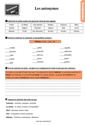 Les antonymes - Exercices, révisions : 4eme Primaire - PDF à imprimer