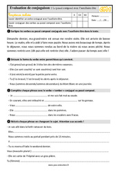 Passé composé  4eme Primaire  Exercice évaluation révision leçon