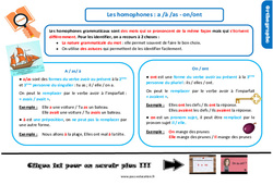 Les homophones - Fiches a /à /as - on/ont - Cours, Leçon, trace écrite : 4eme Primaire - PDF gratuit à imprimer
