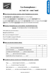 Les homophones - Fiches et /es /est - son/sont - Exercices, révisions : 4eme Primaire - PDF à imprimer