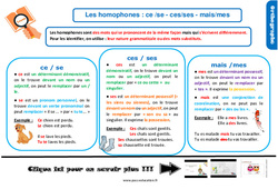 Les homophones - Fiches ce /se - ces/ses - mais/mes - Cours, Leçon, trace écrite : 4eme Primaire - PDF gratuit à imprimer