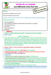 Les différents sens d’un mot - Étude de la langue - Séquence - Fiche de préparation : 2eme Primaire - PDF à imprimer