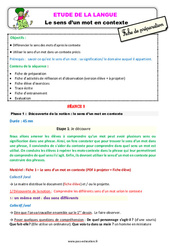 Le sens d’un mot en contexte - Étude de la langue - Séquence - Fiche de préparation : 3eme Primaire - PDF à imprimer