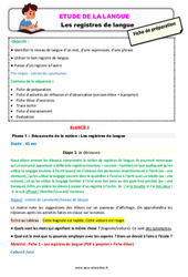 Séquence - Fiche de préparation Les registres de langue - Étude de la langue - Séquence - Fiche de préparation : 3eme Primaire - PDF à imprimer