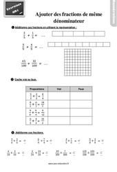 Exercices, révisions sur ajouter des fractions qui ont le même dénominateur avec les corrections : 4eme Primaire - PDF à imprimer