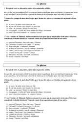 Phrase - Exercices : 3eme Primaire - PDF à imprimer