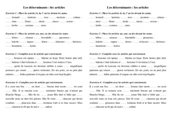 Déterminants - Articles - Exercices  : 3eme Primaire - PDF à imprimer