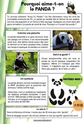 Pourquoi aime - t - on les Panda ? - Lecture documentaire : 2eme, 3eme, 4eme Primaire - PDF à imprimer
