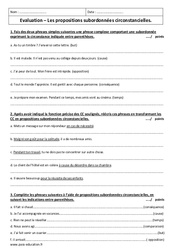 Propositions subordonnées conjonctives circonstancielles - Examen Evaluation : 3eme Secondaire - PDF à imprimer