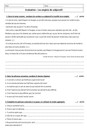 Emplois du subjonctif - Examen Contrôle  : 3eme Secondaire - PDF à imprimer