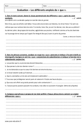 Différents emplois de que - Examen Contrôle avec le corrigé : 3eme Secondaire - PDF à imprimer