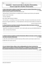 Enoncé ancré, énoncé coupé - Situation d’énonciation - Examen Evaluation : 3eme Secondaire - PDF à imprimer