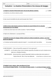 Situation d'énonciation - Niveaux de langage - Examen Contrôle  : 3eme Secondaire - PDF à imprimer