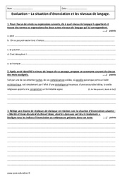 Niveaux de langage - Situation d'énonciation - Examen Evaluation avec le corrigé : 3eme Secondaire - PDF à imprimer