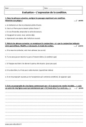 Expression de la condition - Examen Contrôle  : 3eme Secondaire - PDF à imprimer