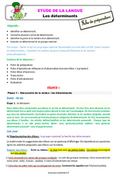 Séquence - Fiche de préparation Les déterminants - Étude de la langue - Séquence - Fiche de préparation : 3eme Primaire - PDF à imprimer