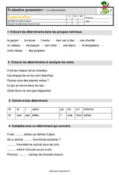 Les déterminants - Étude de la langue - Examen Evaluation avec la correction : 2eme Primaire - PDF à imprimer