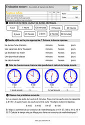 Les unités de mesure de durées - Examen Evaluation avec la correction : 2eme Primaire - PDF à imprimer