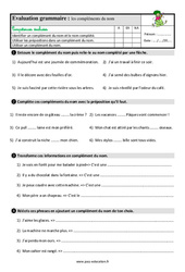 Les compléments du nom - Étude de la langue - Examen Evaluation avec la correction : 3eme Primaire - PDF à imprimer