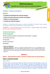 Connaître les relations entre les unités de longueur - Séquence - Fiche de préparation : 2eme Primaire - PDF à imprimer