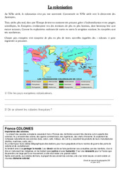 Colonisation - Exercices - Colonies et migrations au XIX ème siècle - : 5eme Primaire - PDF à imprimer