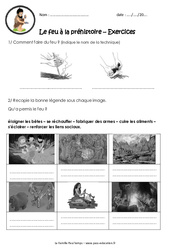 Le feu à la préhistoire - Exercices - Paléolithique : 3eme Primaire - PDF à imprimer