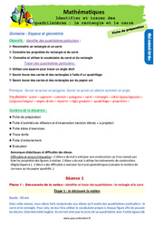 Identifier et tracer des quadrilatères - Fiches le rectangle et le carré - Séquence - Fiche de préparation : 3eme Primaire - PDF à imprimer