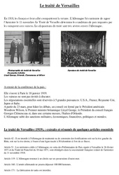 Traité de Versailles - 1ère guerre mondiale - XXe siècle - Exercices : 5eme Primaire - PDF à imprimer