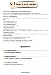 Exercice Tomi le petit fantôme - Lecture - compréhension : 3eme Primaire - PDF à imprimer