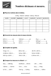 Les nombres décimaux et mesures - Exercices, révisions : 4eme Primaire - PDF à imprimer