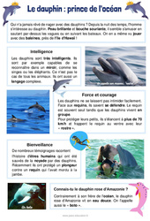 Le dauphin - Fiches le prince de l'océan - Lecture documentaire : 2eme, 3eme Primaire - PDF à imprimer