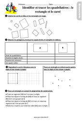Identifier et tracer des quadrilatères - Fiches le rectangle et le carré - Exercices avec les corrigés : 2eme Primaire - PDF à imprimer