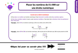 Placer les nombres de 0 à 999 sur la droite numérique - Cours, Leçon, trace écrite : 2eme Primaire - PDF gratuit à imprimer
