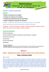 Connaître les relations entre les unités de contenance - Séquence - Fiche de préparation : 3eme Primaire - PDF à imprimer