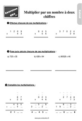 Multiplier un entier par un nombre à deux chiffres - Exercices, révisions : 5eme Primaire - PDF à imprimer