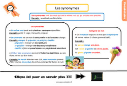 Les synonymes au  - Cours, Leçon, trace écrite : 5eme Primaire <small style='color:inherit;'>(téléchargement gratuit)</small>