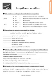 Les préfixes et les suffixes - Exercices, révisions : 5eme Primaire - PDF à imprimer