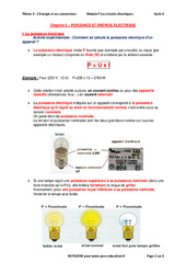 Puissance et énergie électrique - Séquence complète : 3eme Secondaire - PDF à imprimer