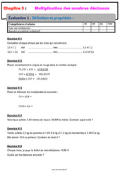 Définition et propriétés - Séquence complète - Multiplication des nombres décimaux : 6eme Primaire - PDF à imprimer
