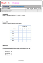 Critères de divisibilité - Séquence complète - Divisions : 6eme Primaire - PDF à imprimer