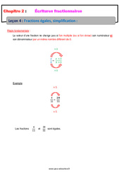 Fractions égales, simplification - Séquence complète - Écritures fractionnaires : 1ere Secondaire - PDF à imprimer