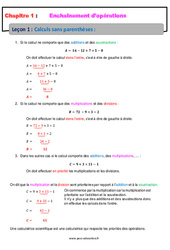 Calculs sans parenthèses - Séquence complète - Enchaînements d'opérations : 1ere Secondaire - PDF à imprimer