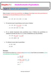Calculs avec parenthèses - Séquence complète - Enchaînements d'opérations : 1ere Secondaire - PDF à imprimer