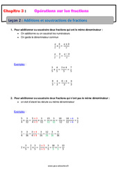 Additions et soustractions de fractions - Séquence complète : 1ere Secondaire - PDF à imprimer